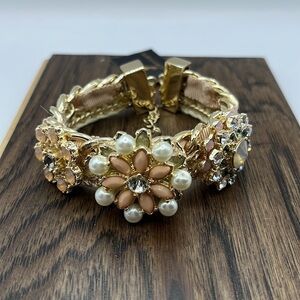 Bracelet by Gennaro Bling Faux Pearl Bracelets With Rhinestones Flowers